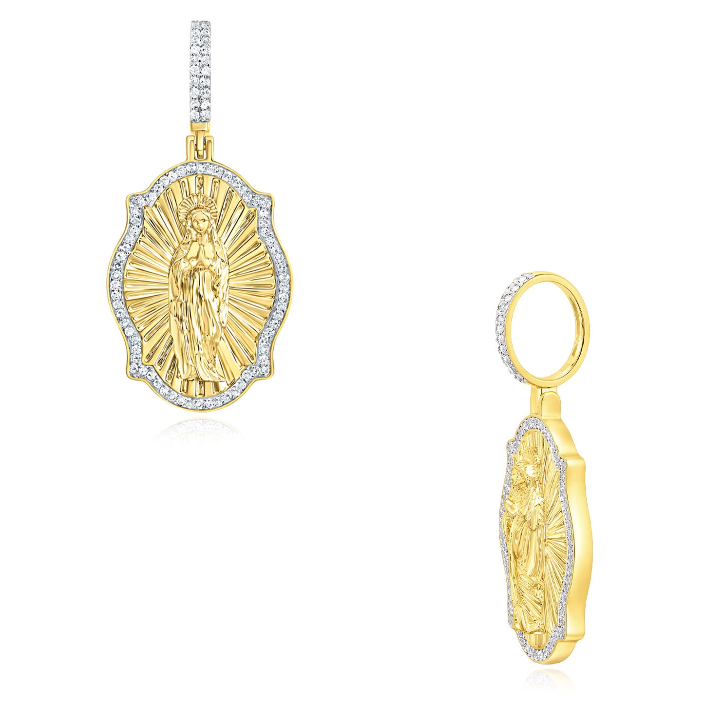 0.38CTW Natural Diamond 10K Yellow Gold Virgin Prayer Pendant 1.7"