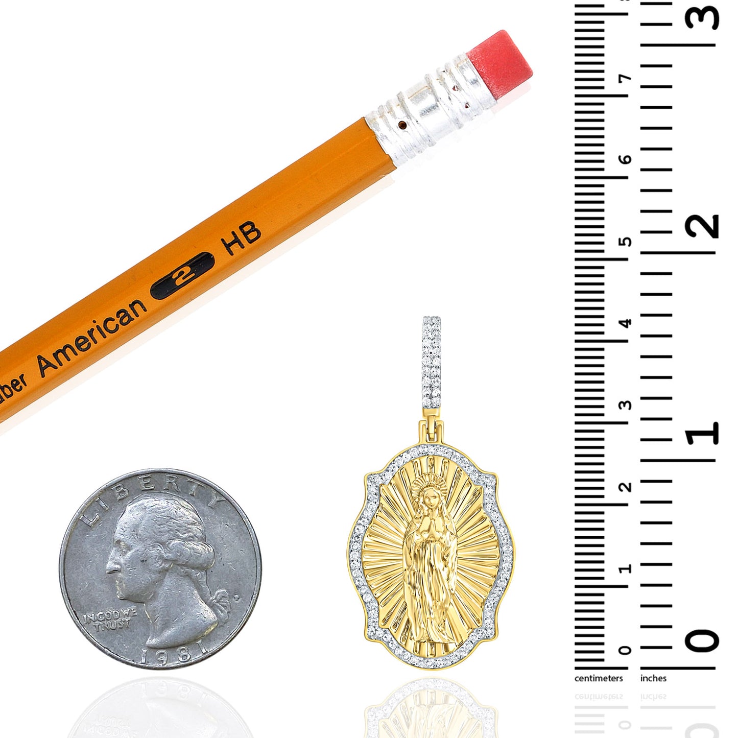 0.38CTW Natural Diamond 10K Yellow Gold Virgin Prayer Pendant 1.7"