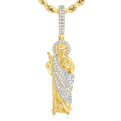 0.50CTW Natural Diamond 10K Yellow Gold St. Jude Pendant 1.9"