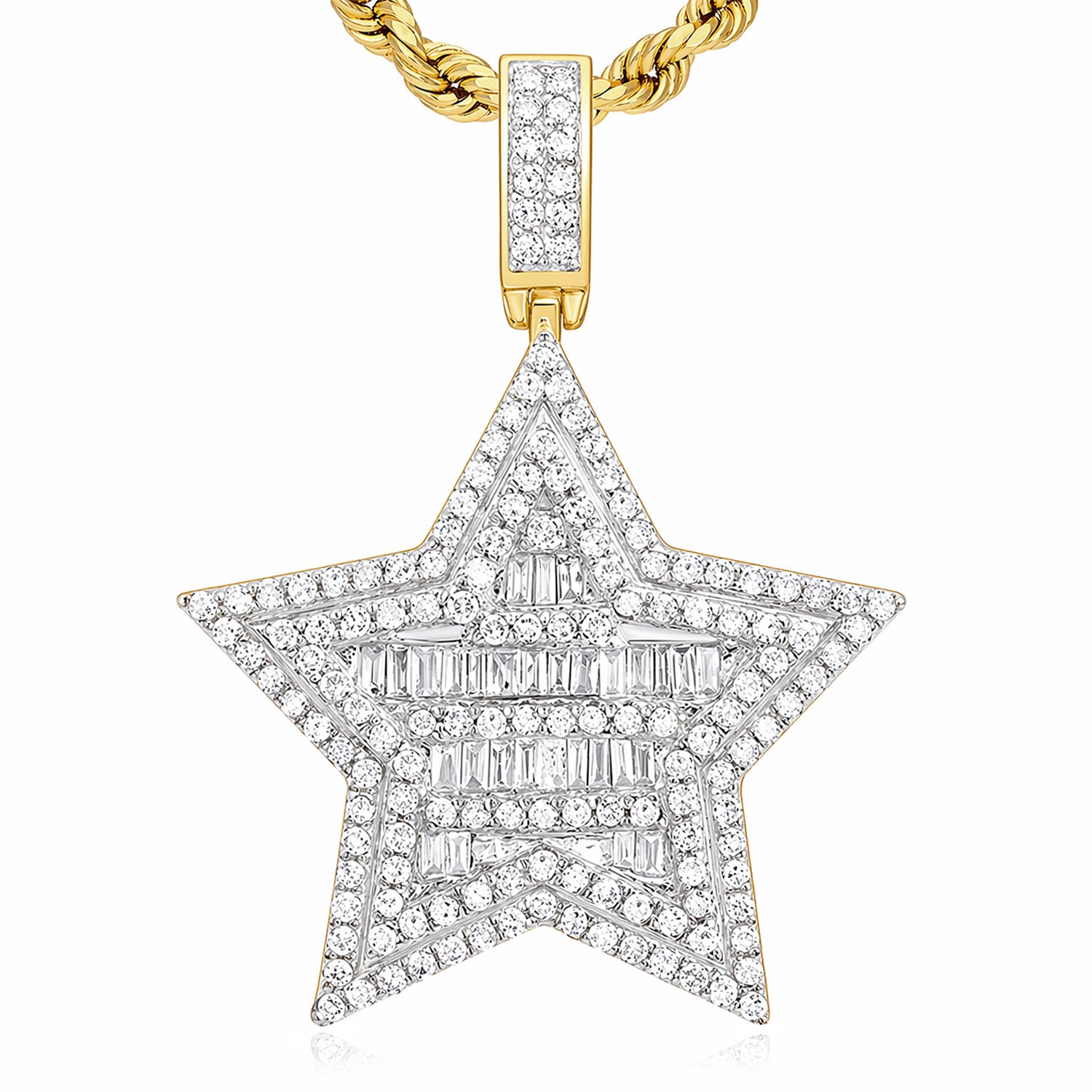 0.75CTW Natural Diamond 10K Yellow Gold Baguette Star Pendant 1.4