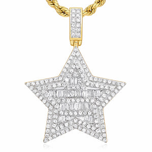 0.75CTW Natural Diamond 10K Yellow Gold Baguette Star Pendant 1.4"