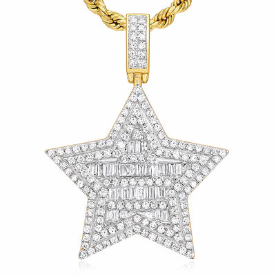 0.75CTW Natural Diamond 10K Yellow Gold Baguette Star Pendant 1.4"