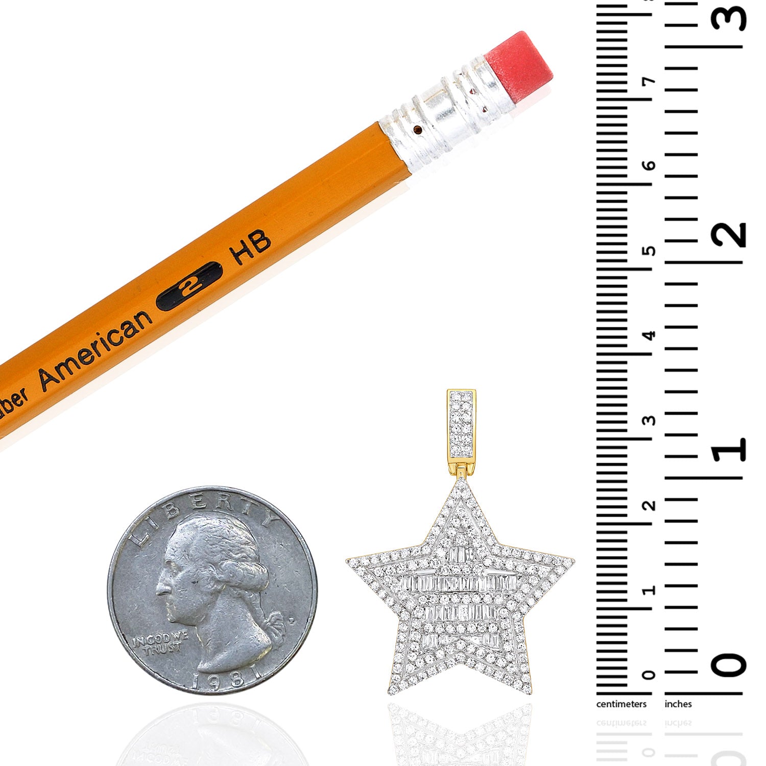 0.75CTW Natural Diamond 10K Yellow Gold Baguette Star Pendant 1.4