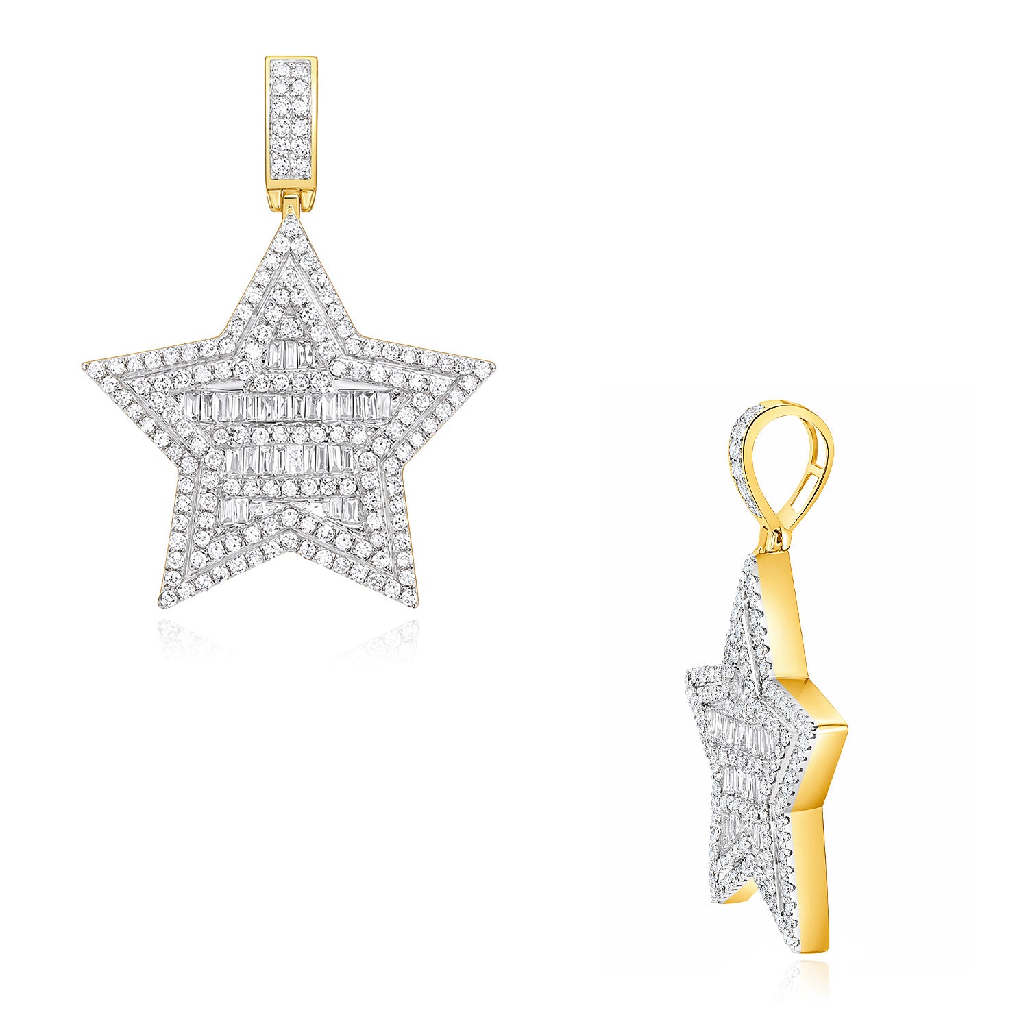 0.75CTW Natural Diamond 10K Yellow Gold Baguette Star Pendant 1.4