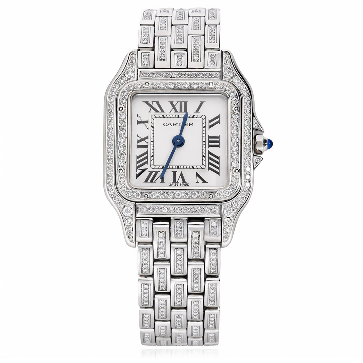 NEW 27mm Panthère De Cartier WSPN0007 5CTW Diamond Custom White Dial Watch