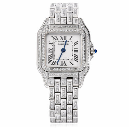 NEW 27mm Panthère De Cartier WSPN0007 5CTW Diamond Custom White Dial Watch
