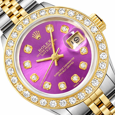 Rolex Datejust 69173 26mm Purple Diamond Dial Steel Women's Watch
