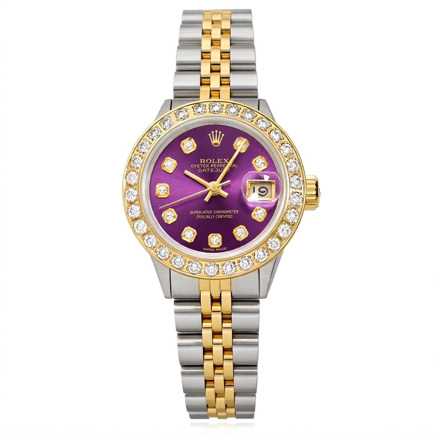 Rolex Datejust 69173 26mm Purple Diamond Dial Steel Women's Watch