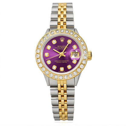 Rolex Datejust 69173 26mm Purple Diamond Dial Steel Women's Watch