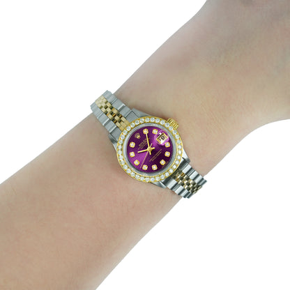 Rolex Datejust 69173 26mm Purple Diamond Dial Steel Women's Watch
