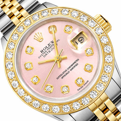 Rolex Datejust 69173 26mm Diamond Bezel Pink Dial Women's Watch