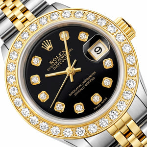 Rolex Datejust 69173 26mm Diamond Bezel Black Dial Steel Women's Watch