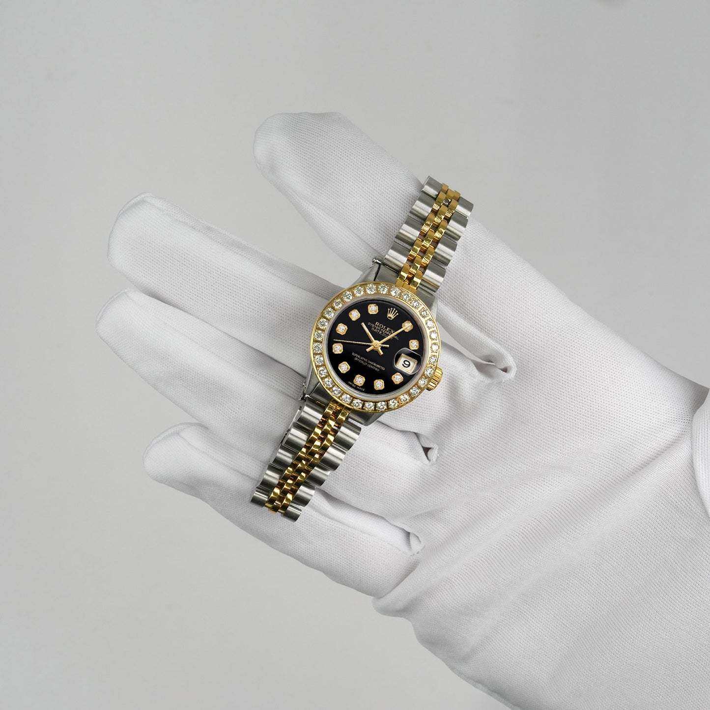 Rolex Datejust 69173 26mm Diamond Bezel Black Dial Steel Women's Watch