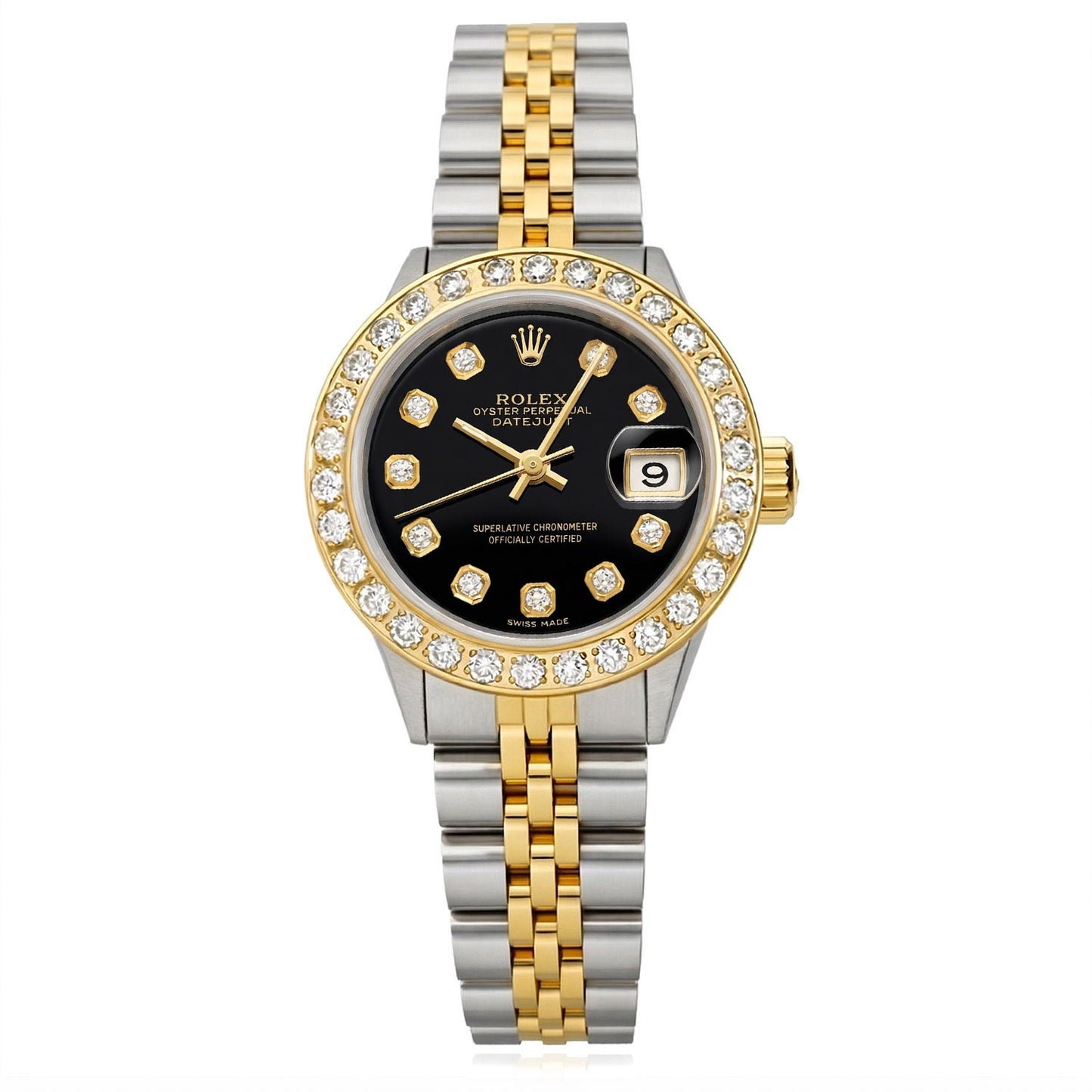 Rolex Datejust 69173 26mm Diamond Bezel Black Dial Steel Women's Watch