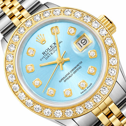 Rolex Datejust 69173 26mm Diamond Bezel Light Blue Dial Women's Watch