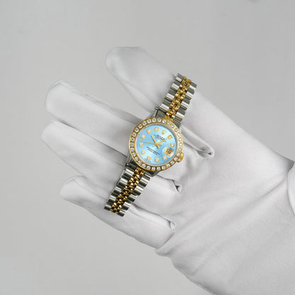 Rolex Datejust 69173 26mm Diamond Bezel Light Blue Dial Women's Watch