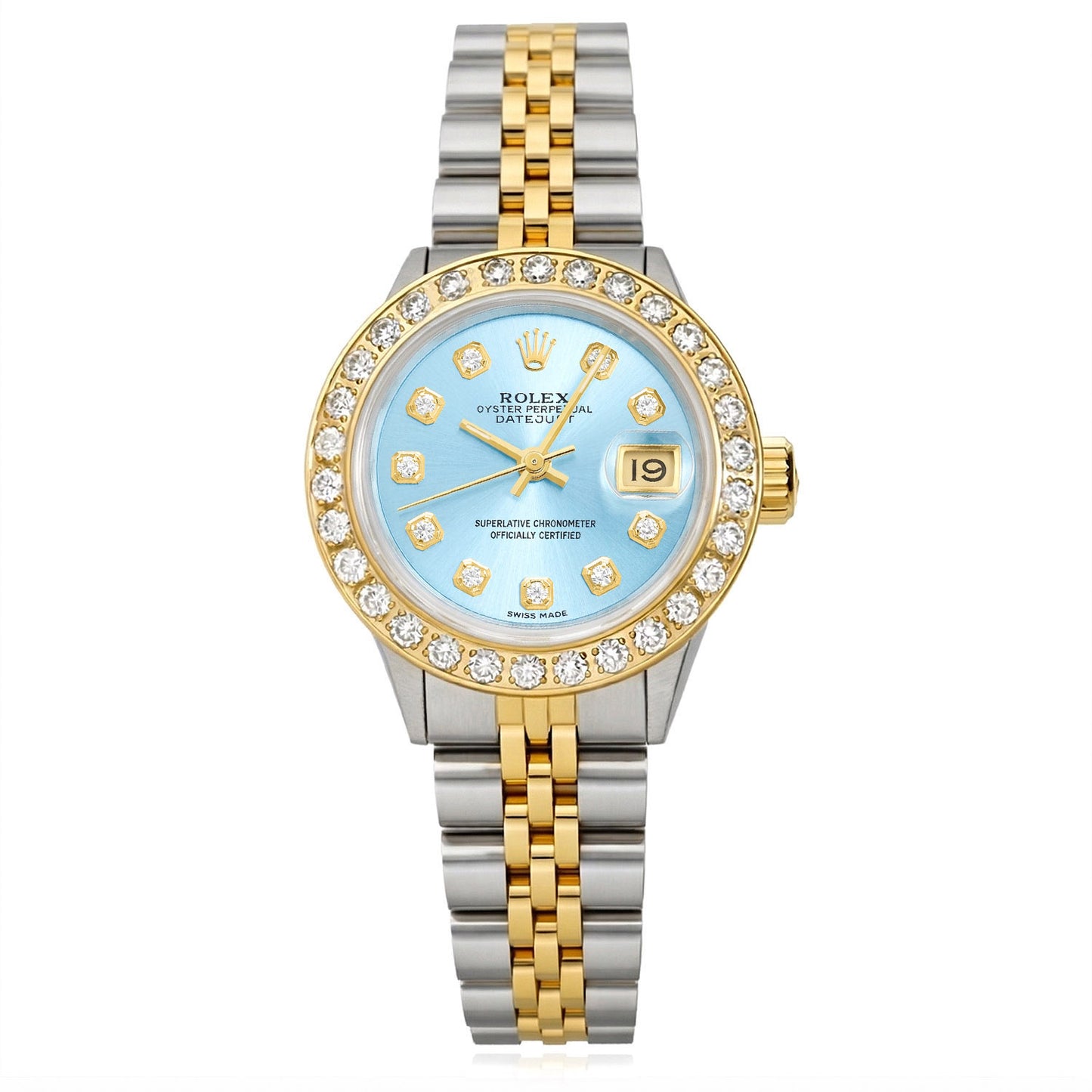 Rolex Datejust 69173 26mm Diamond Bezel Light Blue Dial Women's Watch