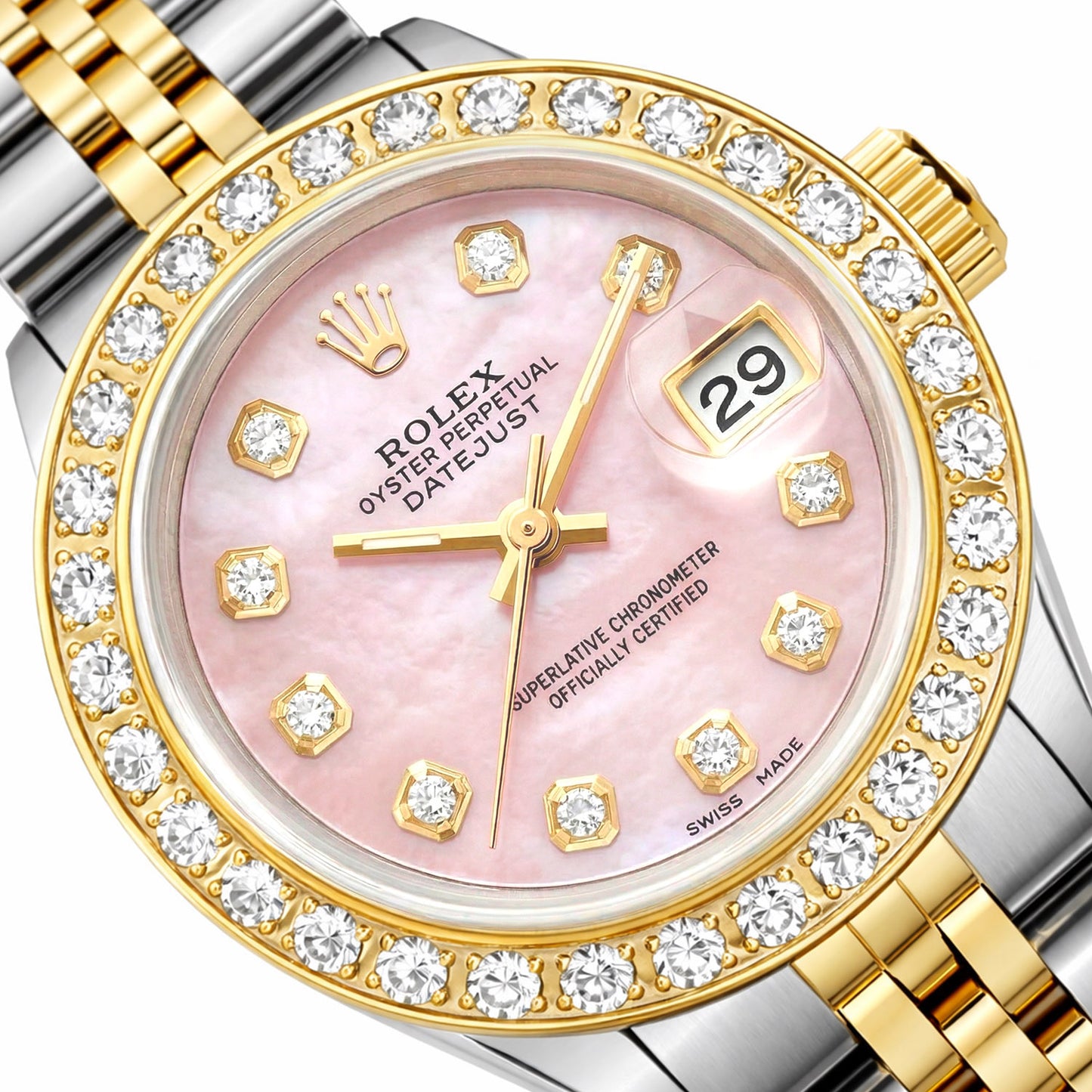 Rolex Datejust 69173 26mm Diamond Pink MOP Dial Bezel Steel Women's Watch