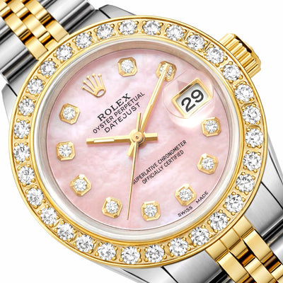 Rolex Datejust 69173 26mm Diamond Pink MOP Dial Bezel Steel Women's Watch
