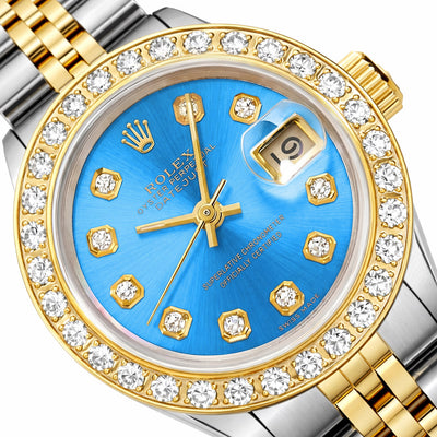Rolex Datejust 69173 26mm Diamond Bezel Sky Blue Dial Steel Women's Watch