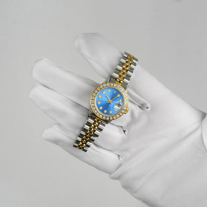 Rolex Datejust 69173 26mm Diamond Bezel Sky Blue Dial Steel Women's Watch