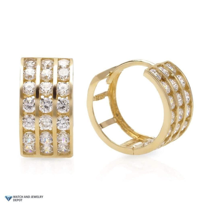 1.3Ct Round White CZ 14K Yellow Gold Channel Huggie Hoop Earrings