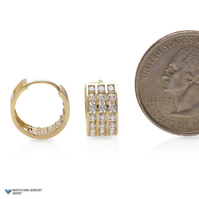 1.3Ct Round White CZ 14K Yellow Gold Channel Huggie Hoop Earrings