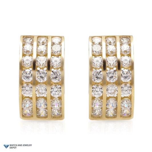 1.3Ct Round White Created Diamond 14K Yellow Gold Channel Huggie Hoop Earrings