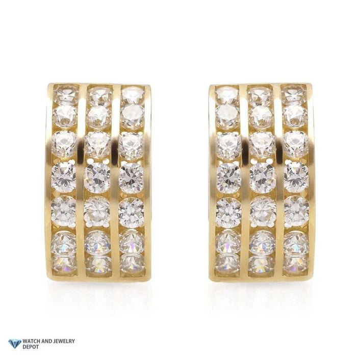 1.3Ct Round White CZ 14K Yellow Gold Channel Huggie Hoop Earrings