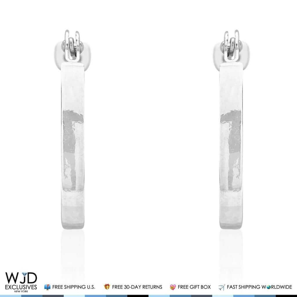 13mm Diameter Plain Square Hoop Snap Closure Earrings 14K White Gold