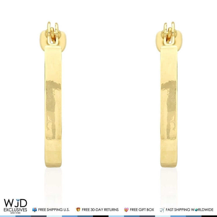 14K Gold Plain Square Hoop Snap Closure Earrings 13mm