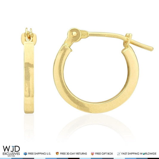 14K Real Gold Plain Square Hoop Snap Closure Earrings 13mm