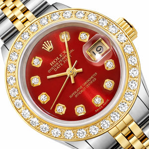 Rolex Datejust 69173 26mm Ruby Dial Diamond Bezel Steel Women's Watch
