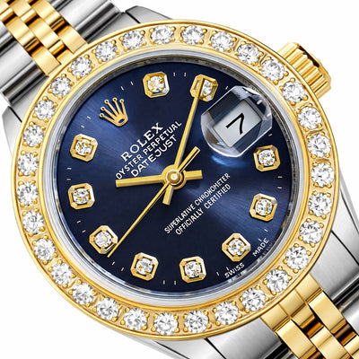 Rolex Datejust 69173 26mm Diamond Bezel Blue Dial Steel Women's Watch