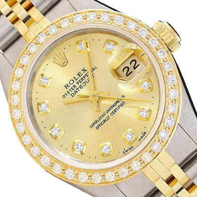 Rolex Datejust 69173 26mm Champagne Diamond Dial Steel Gold Women's Watch