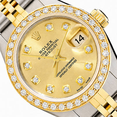 Rolex Datejust 69173 26mm Champagne Diamond Dial Steel Gold Women's Watch