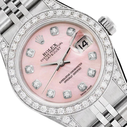 Rolex Datejust 69174 26mm Diamond Pink Mother of Pearl Dial Women's Watch