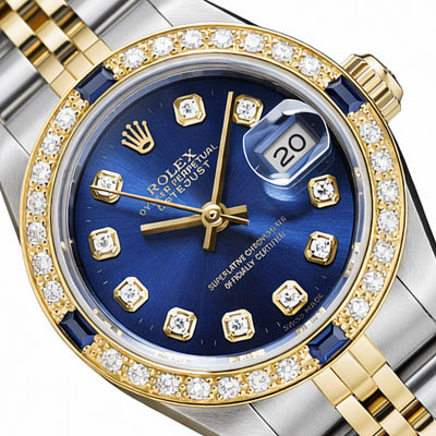 Rolex Datejust 69173 26mm Diamond Bezel Blue Dial Steel Women's Watch