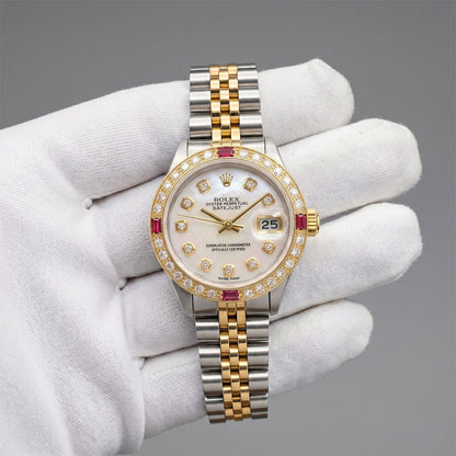 Rolex Datejust 69173 26mm Ruby Diamond Gold Steel Women's Watch