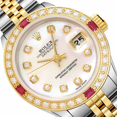 Rolex Datejust 69173 26mm Ruby Diamond Gold Steel Women's Watch