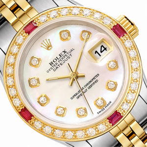 Rolex Datejust 69173 26mm Ruby Diamond Gold Steel Women's Watch
