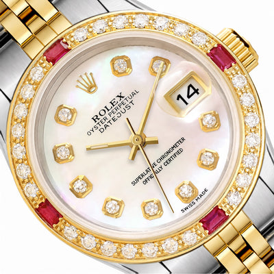 Rolex Datejust 69173 26mm Ruby Diamond Gold Steel Women's Watch