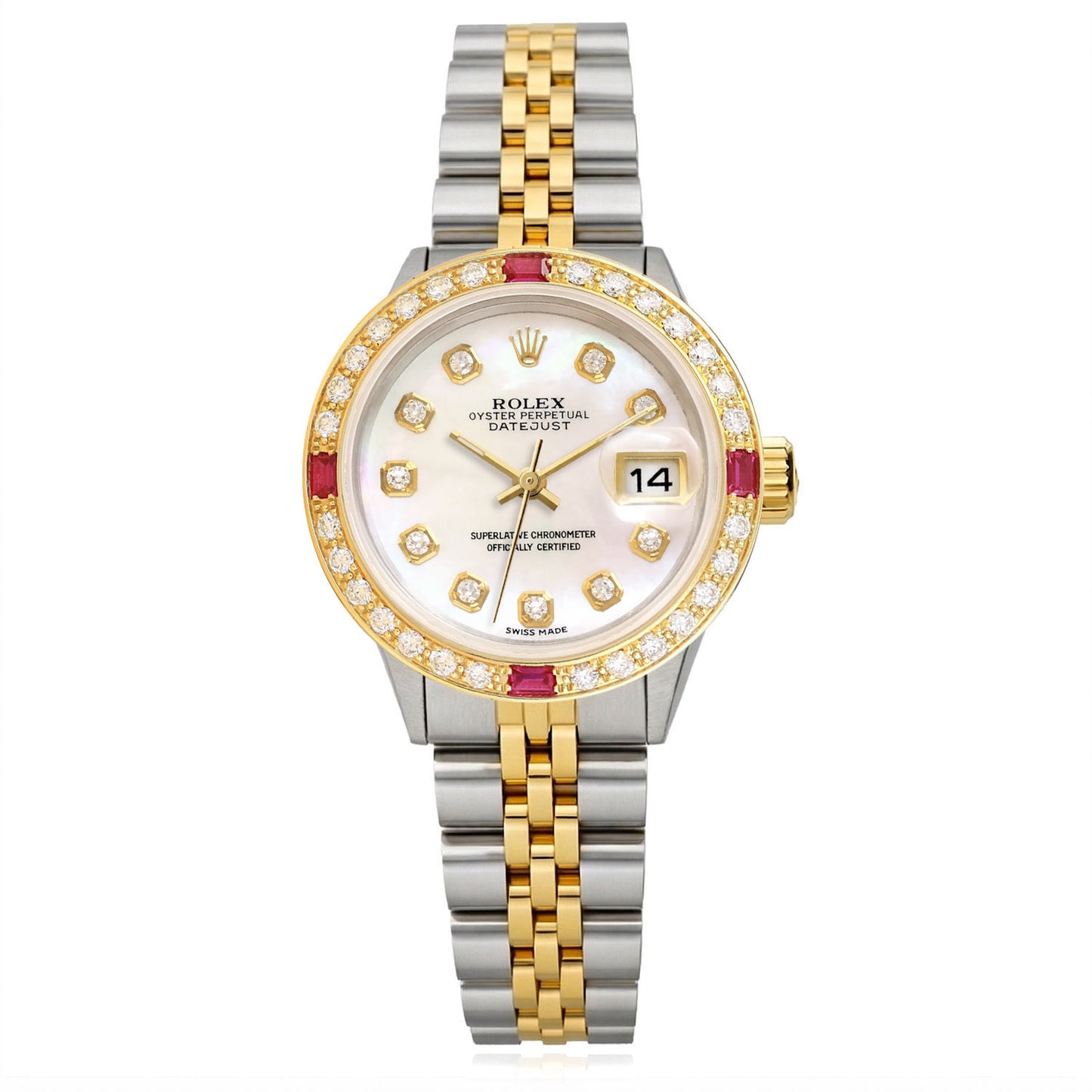 Rolex Datejust 69173 26mm Ruby Diamond Gold Steel Women's Watch