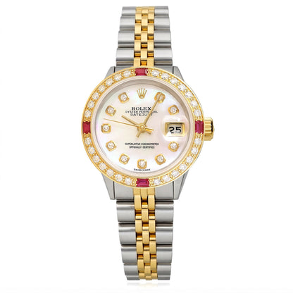 Rolex Datejust 69173 26mm Ruby Diamond Gold Steel Women's Watch