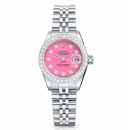 Rolex Datejust 69174 26mm Pink Diamond Dial Steel Gold Women's Watch