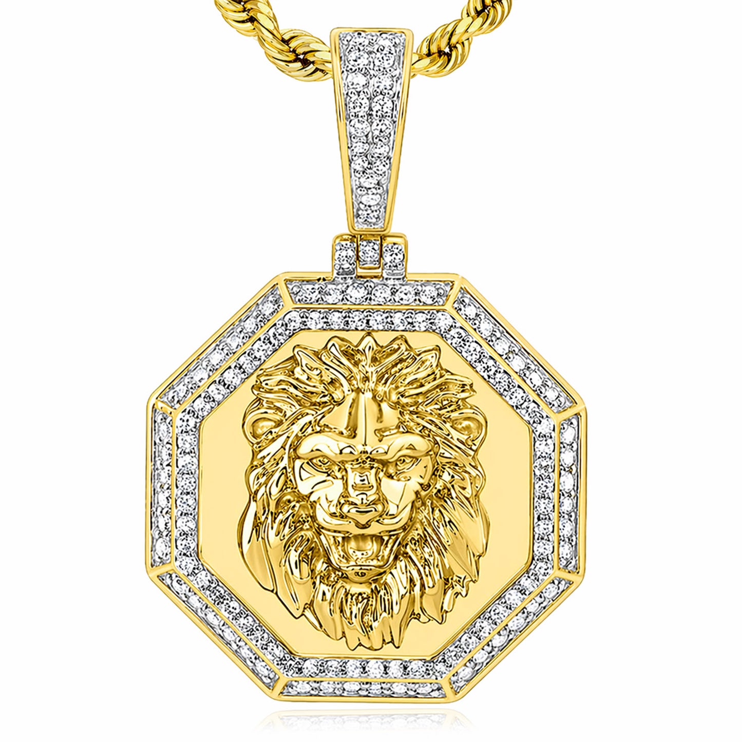 0.37CTW Natural Diamond 10K Yellow Gold Lion Face Pendant 1.3"
