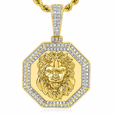 0.37CTW Natural Diamond 10K Yellow Gold Lion Face Pendant 1.3"