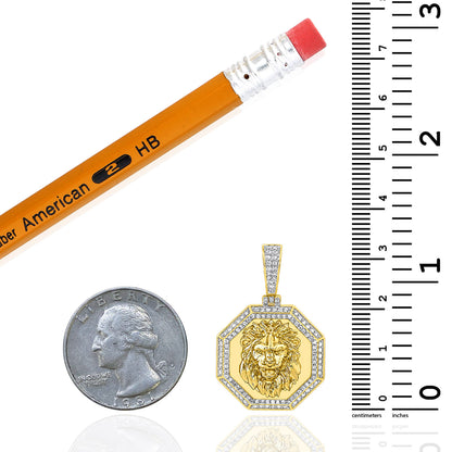 0.37CTW Natural Diamond 10K Yellow Gold Lion Face Pendant 1.3"