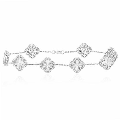 1.00CTW Natural Diamond 10K Yellow & White Gold Diamond Clover Bracelet 7"