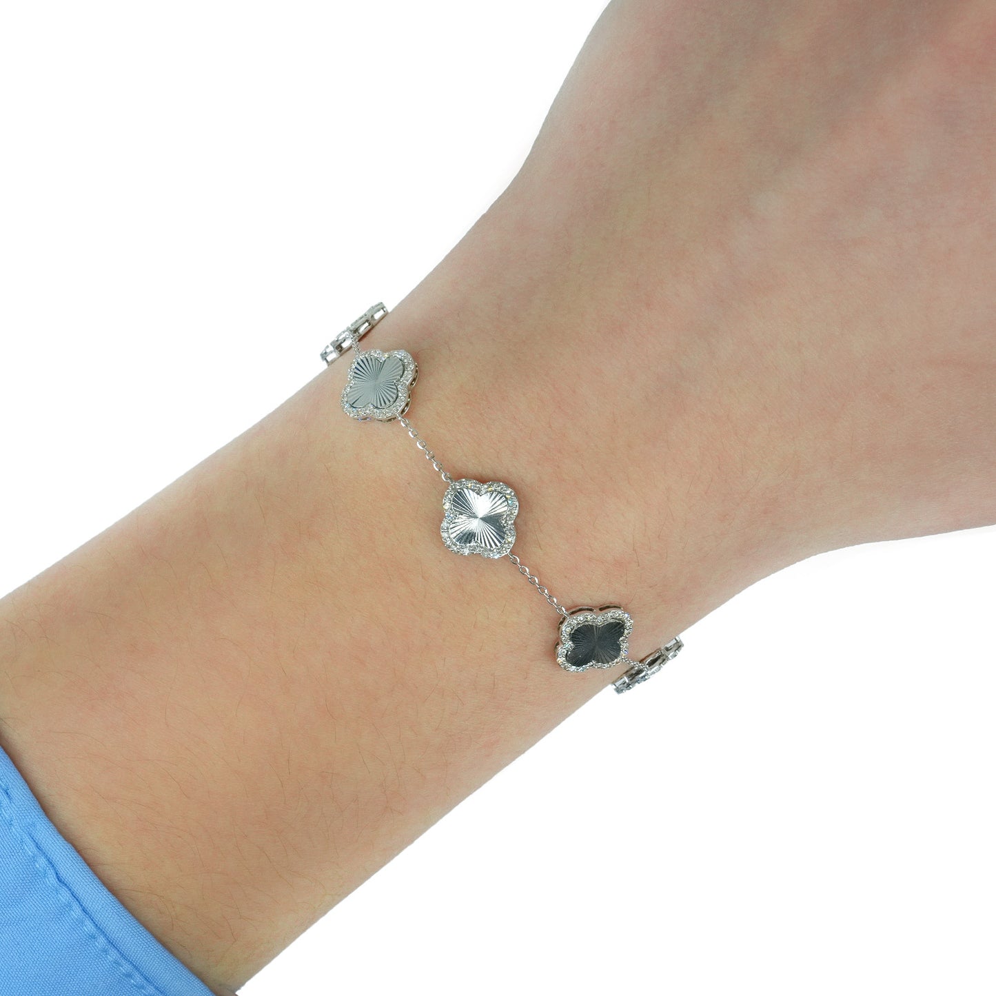 1.00CTW Natural Diamond 10K Yellow & White Gold Diamond Clover Bracelet 7"